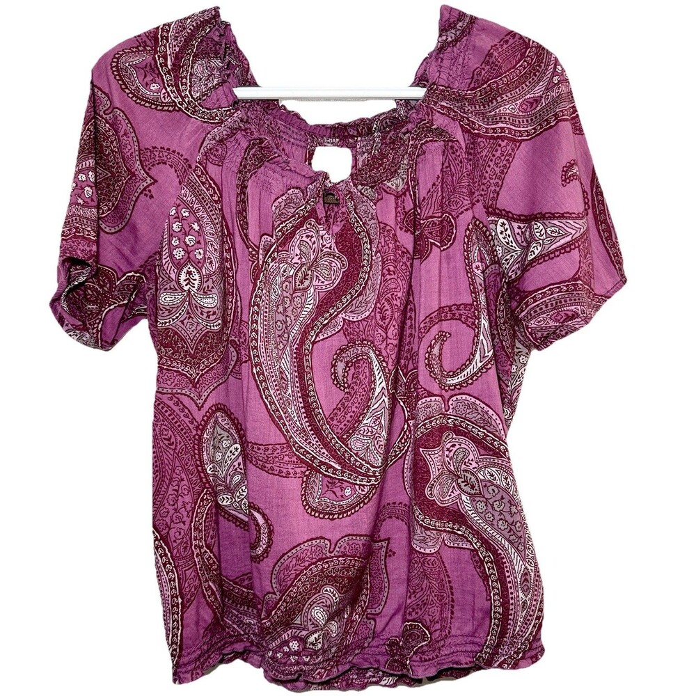 Sonoma Life + Style Paisley Peasant Top Medium Purple Boho Cotton Blend